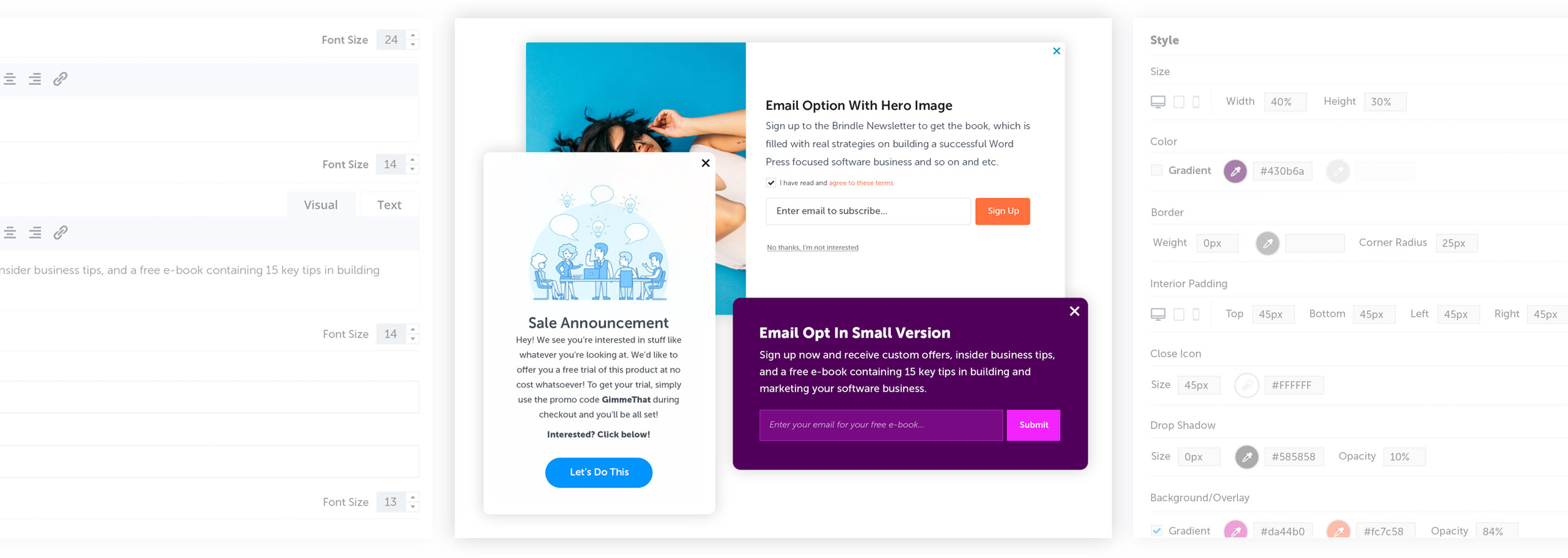 An email opt-in popup