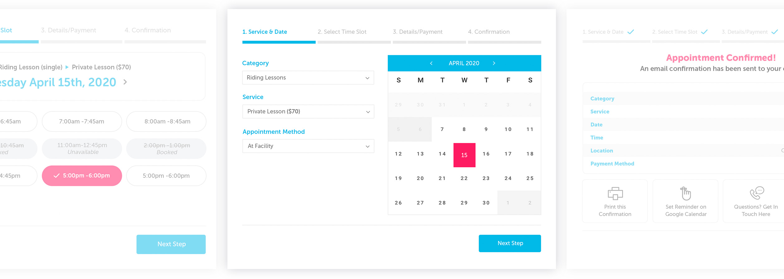The booking form as visitors saw it