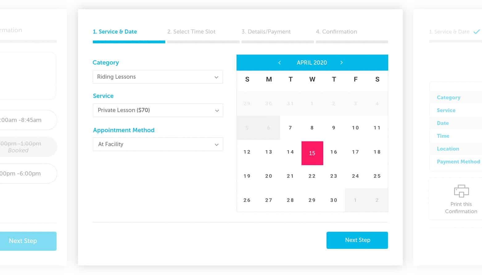 The booking form on a tablet